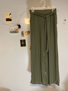 INC International Concepts Olive Green Wide-Leg Tie Waist Pants
